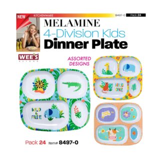 *WB - 8497-0 * Wee's Beyond Melamine 4-Division Kids Dinner Plate - Asst Designs CP24* * 24PK * 847889084970 *