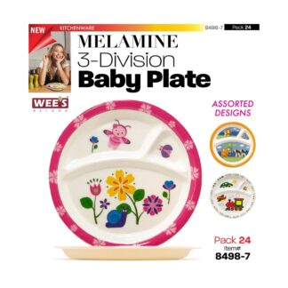 *WB - 8498-7 * Wee's Beyond Melamine Baby 3-Division Plate - Asst Designs CP24* * 24PK * 847889084987 *