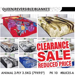 WB - BLK35-A Queen Reversible Blanket-Animal 2Ply 3.5Kg (79x95")  10PK