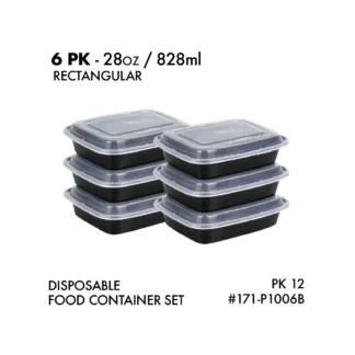 Disposable Food Container Rectangular 28oz 6Pk - Black 171-P1006B  PK12