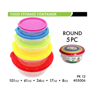5Pc Set Round Food Container (Rainbow) 55006  PK12