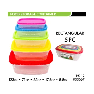 5Pc Set Rectangular Food Container (Rainbow) 55007  12PK