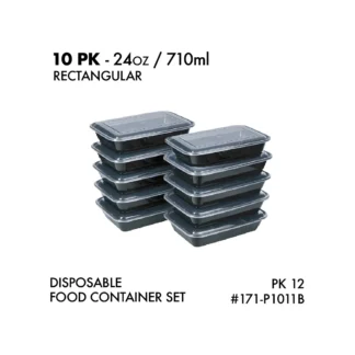 Disposable Food Container Rectangular 24oz 10Pk - Black 171-P1011B  PK12